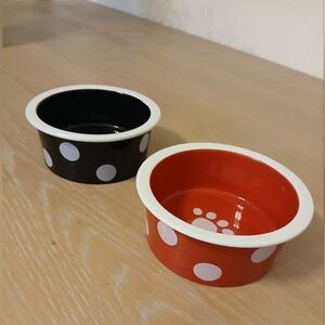 Blue Harbor Collection Polka Dot Pet Bowls - Red & Black Ceramic Set